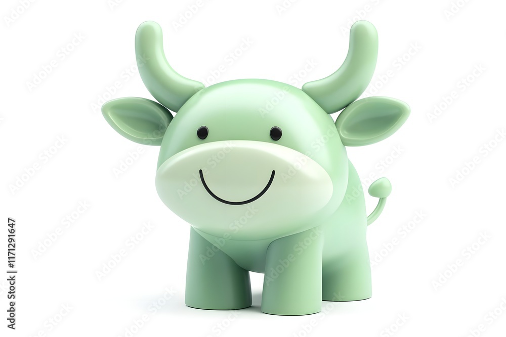 A cute, smiling green cartoon cow with small horns and a happy expression. A cute, smiling green cartoon cow with small horns and a happy expression.