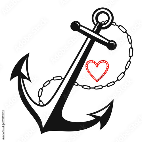 anchor with a red heart vector design