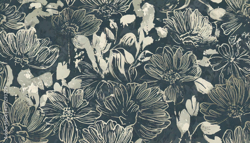 Floral pattern with colorful blossoms and leaves in a seamless decorative design