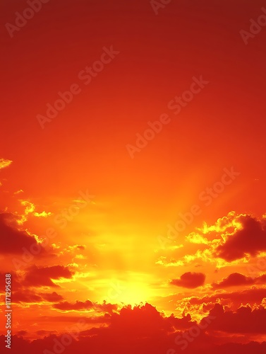 Fiery sunset sky with vibrant orange and red hues.