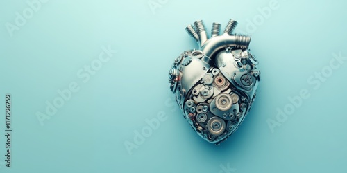 Human heart made of metallic parts. Ai generative art