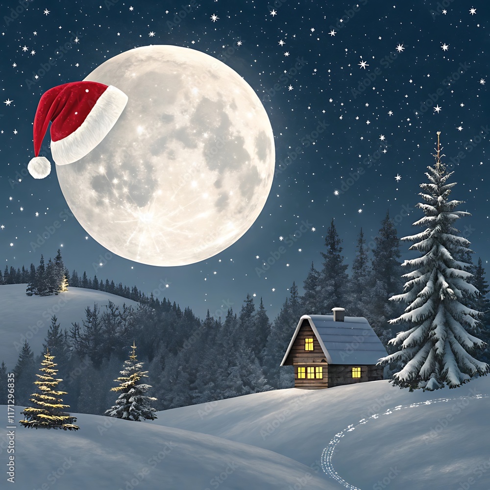 Fototapeta premium christmas night landscape with house
