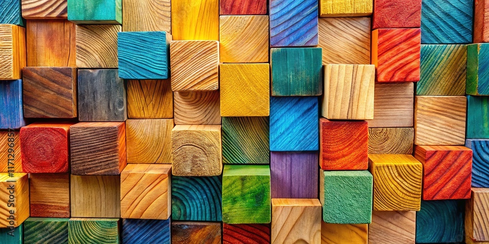 Wooden blocks, vibrant and colorful, AI art. Beautiful background. Wooden blocks, vibrant and colorful, AI art. Beautiful background.