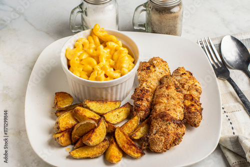 chicken tenders  with a side of  mac and cheese photo