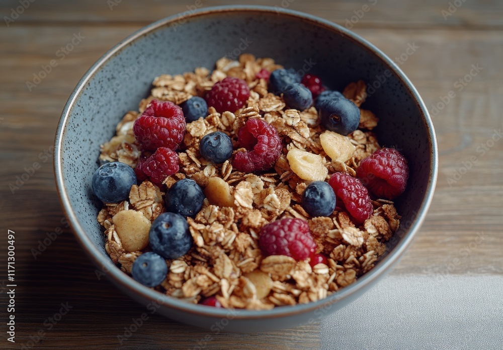Healthy Granola Bowl with Fresh Berries and Nuts Perfect for Breakfast or Snack, Featuring Raspberries, Blueberries, and Crunchy Oats in Rustic Bowl Healthy Granola Bowl with Fresh Berries and Nuts Perfect for Breakfast or Snack, Featuring Raspberries, Blueberries, and Crunchy Oats in Rustic Bowl