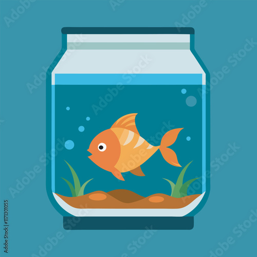 A fish tank with a picture of goldfish in it