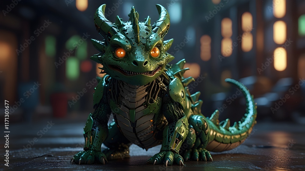 Fototapeta premium Robotic Dragon - Futuristic Cybernetic Creature Design