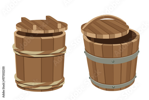 Japanese wooden barrel isolated on white background. Vector eps 10.