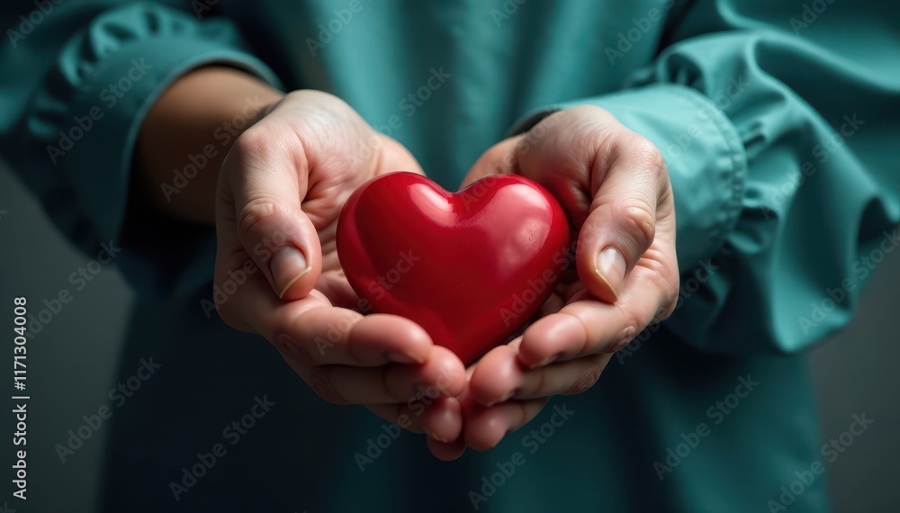 Adult & child hands clasp red heart Healthcare, family love , child, love Adult & child hands clasp red heart Healthcare, family love , child, love