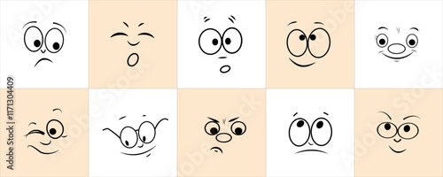 Cute set of emoticon emoji characters with different moods, pastel, vector