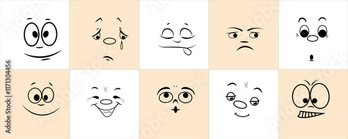 Cute set of emoticon emoji characters with different moods, pastel, vector