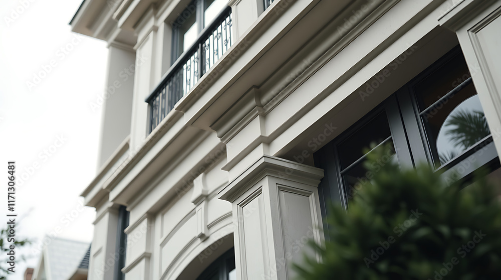 Architectural Detail of a Light Beige Building Facade Architectural Detail of a Light Beige Building Facade