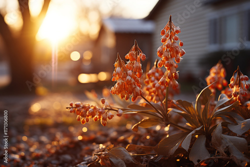 tranquility and lucidity of a chilly morning are depicted in a scene where earth appears to pause while sun ascends and gently heats surroundings photo