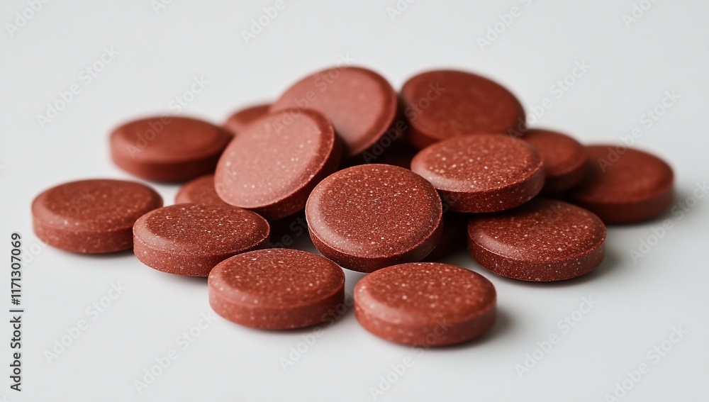 Pile of brown pills on white. Pile of brown pills on white.