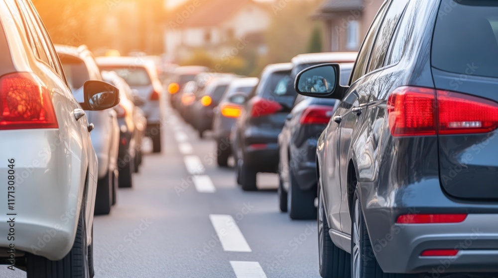 Busy Suburban Road Congestion During Afternoon Rush Hour Busy Suburban Road Congestion During Afternoon Rush Hour