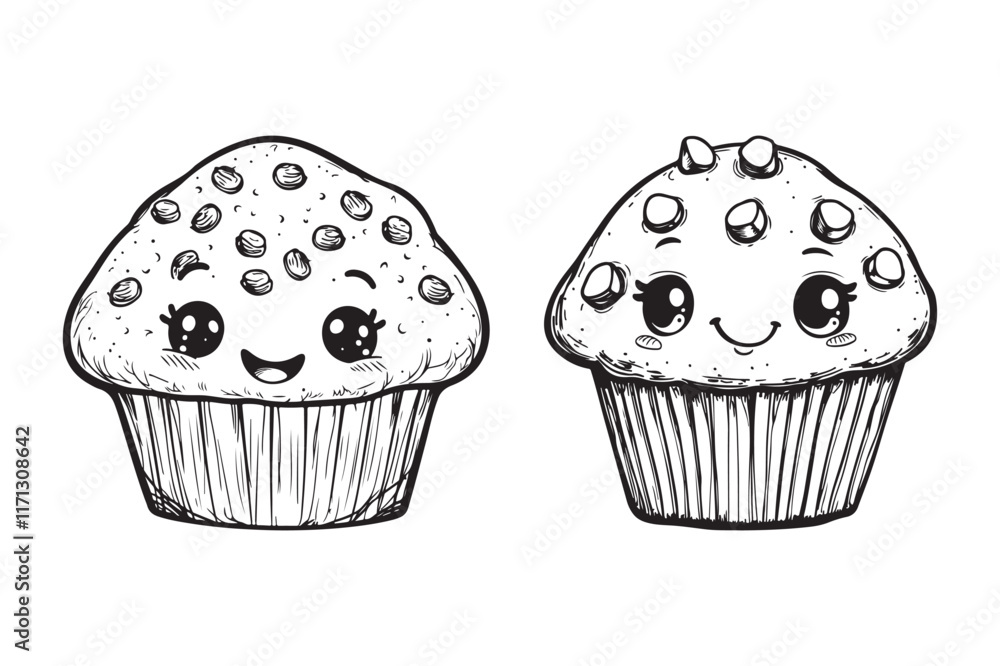 Black and White Cupcake Sketch for Prints and Craft Projects Black and White Cupcake Sketch for Prints and Craft Projects