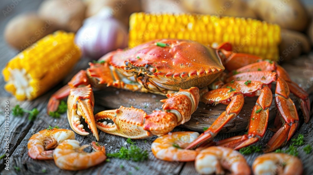 Steamed Crab with Corn on the Cob and Shrimp Steamed Crab with Corn on the Cob and Shrimp