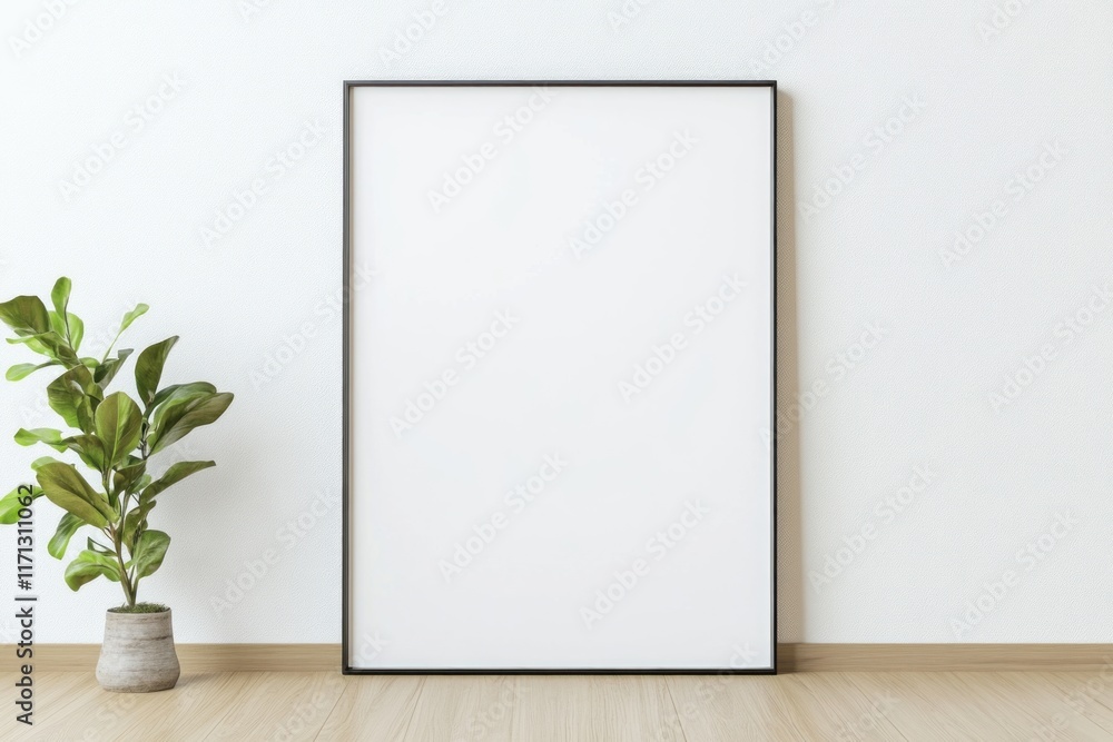 Plain white poster frame mockup on a living room wall in a contemporary luxury apartment. Plain white poster frame mockup on a living room wall in a contemporary luxury apartment.