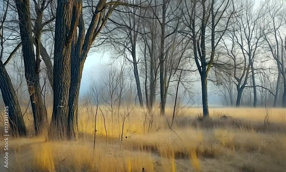 Winter's Golden Hour: Frost-Kissed Grassland and Leafless Trees Winter's Golden Hour: Frost-Kissed Grassland and Leafless Trees