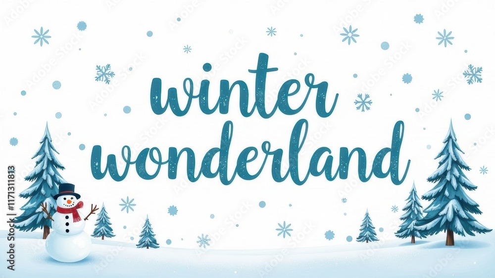 Snowman enjoying winter wonderland scene with snow and pine trees Snowman enjoying winter wonderland scene with snow and pine trees