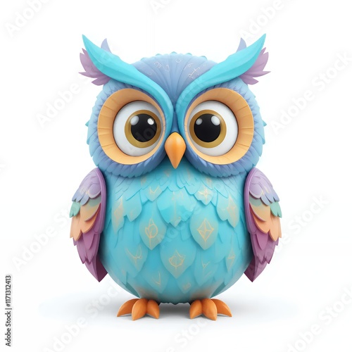 Adorable 3d Rendered Cartoon Owl Colorful, Cute, and Playful photo