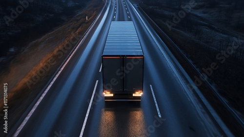 Wallpaper Mural driving truck during spring on the road during midnight with a birds eye view with front-lighting  Torontodigital.ca