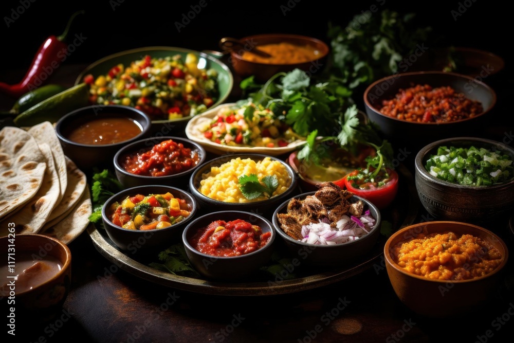 Assortment of Toppings and Sauces for Mexican Food Assortment of Toppings and Sauces for Mexican Food