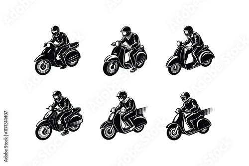 "Vintage-Style Scooter Motorcyclist Vector Illustration"

