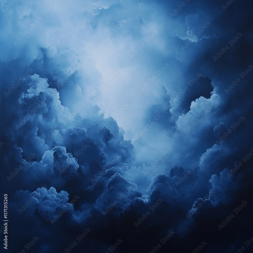 Naklejka premium Blue Sky and Smoke Texture with Clouds and Mist in Dark Background
