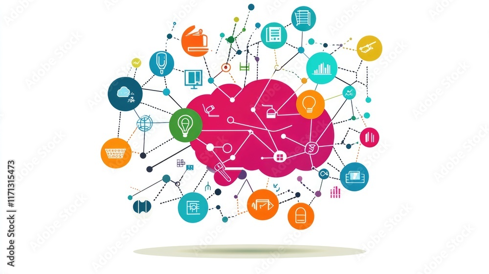 Network theme information technology a creative mind map chart clipart, brainstorming process element, colorful connected nodes, flat design, isolated on white background Network theme information technology a creative mind map chart clipart, brainstorming process element, colorful connected nodes, flat design, isolated on white background