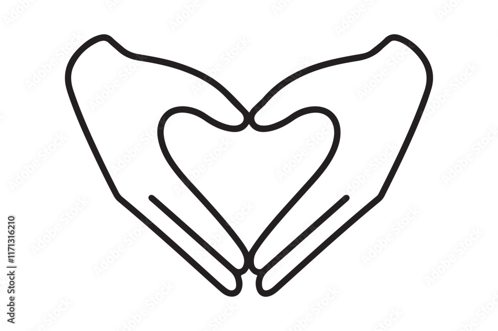 Heart-Shaped Hands Line Art Symbolizing Love and Care Heart-Shaped Hands Line Art Symbolizing Love and Care