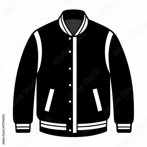 Simple Varsity Jacket Black Silhouette Vector on White Background