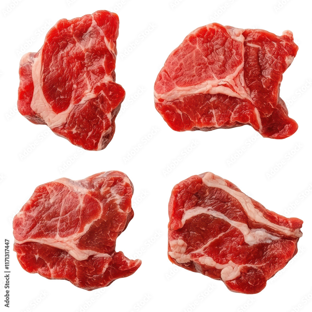 Fresh red meat cuts displayed on transparency background Fresh red meat cuts displayed on transparency background