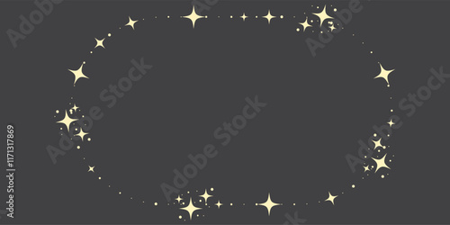 Magic star arch. Stars arch, star compositions graphic art. Shiny elements, starry and dots silhouettes. Comets and abstract constellations, retro celestial vector set