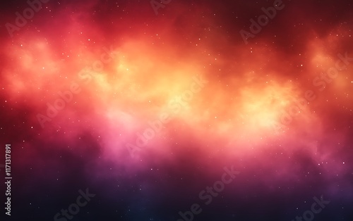 Abstract cosmic nebula with red, orange, and pink hues.