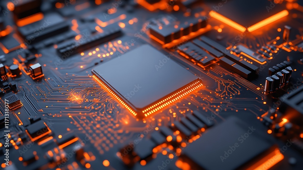 Illuminated Central Processing Unit on Circuit Board Illuminated Central Processing Unit on Circuit Board