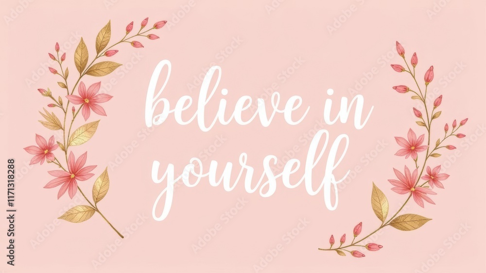 Obraz premium Believe in yourself: floral pink background inspiring confidence