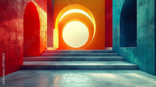 Vibrant geometric architecture with parallax scrolling effect for creative design projects photo