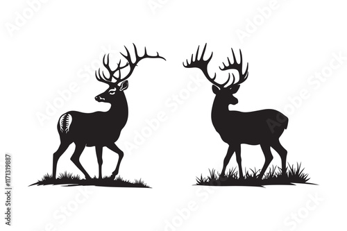 Deer Silhouette Design with Antlers in Grass