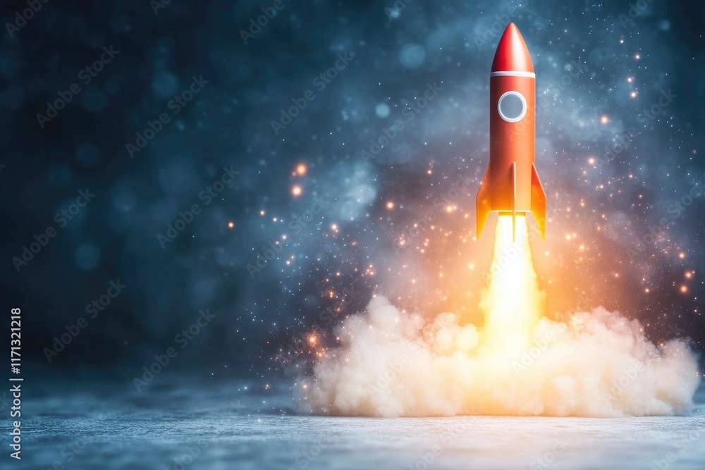 Obraz premium Space Rocket Blast-Off From a Digital Laptop Display