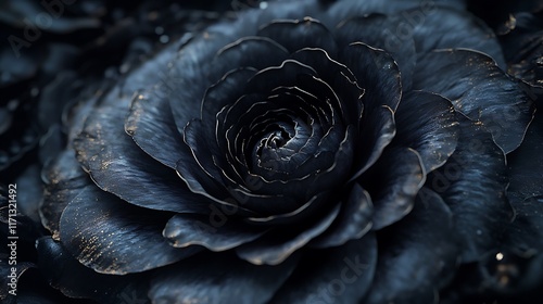 Close-up of a dark, metallic-looking rose with gold accents. photo