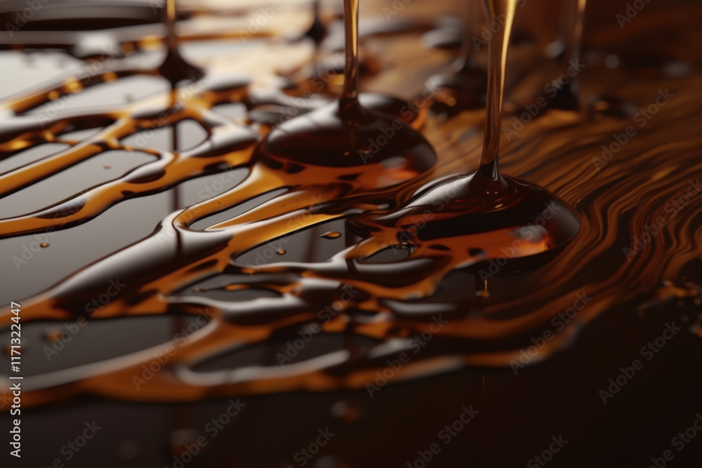 Obraz premium Close-up of melted chocolate drizzled over a reflective surface