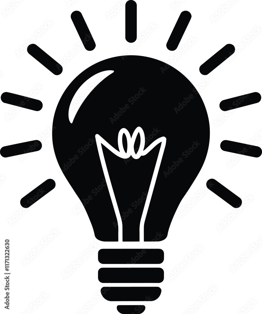 Minimalistic Light Bulb Silhouette Vector Illustration in Bold Black Isolated on White Background Minimalistic Light Bulb Silhouette Vector Illustration in Bold Black Isolated on White Background