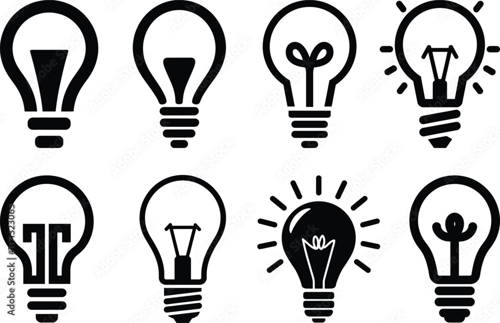 Minimalistic Light Bulb Silhouette Vector Illustration in Bold Black Isolated on White Background Minimalistic Light Bulb Silhouette Vector Illustration in Bold Black Isolated on White Background