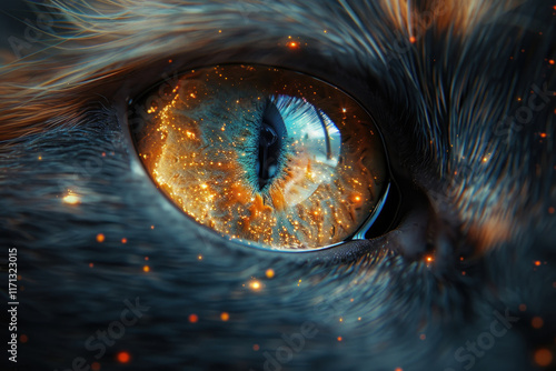 art inside eye of a beautiful celestial cat,.    photo