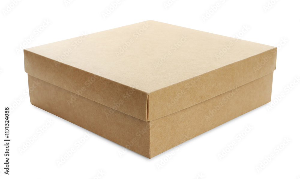 One blank cardboard box isolated on white. Mockup for design One blank cardboard box isolated on white. Mockup for design