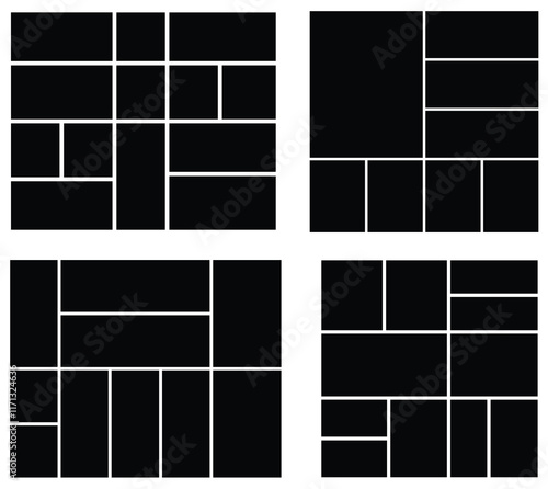set of 4 empty collage photo vector template. Picture moodboard album texture for presentation. Portfolio and background layout. 