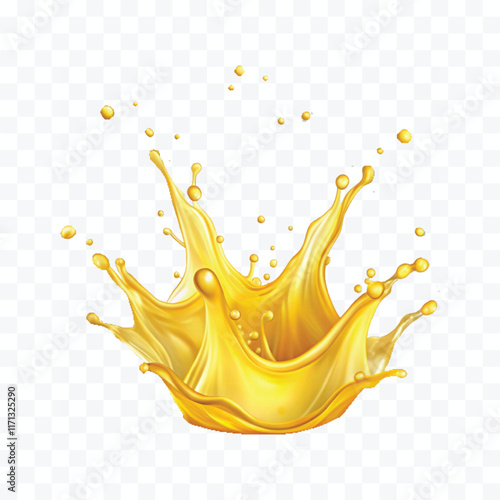 abstract 3d yellow liquid or oil splashing in crown style isolated on white background	
