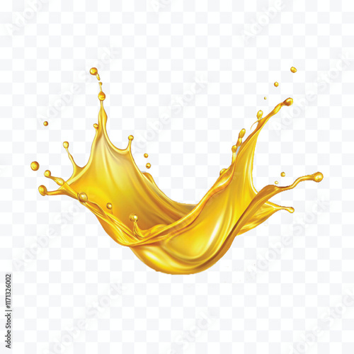 abstract 3d yellow liquid or oil splashing in crown style isolated on white background	
