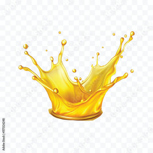 abstract 3d yellow liquid or oil splashing in crown style isolated on white background	
